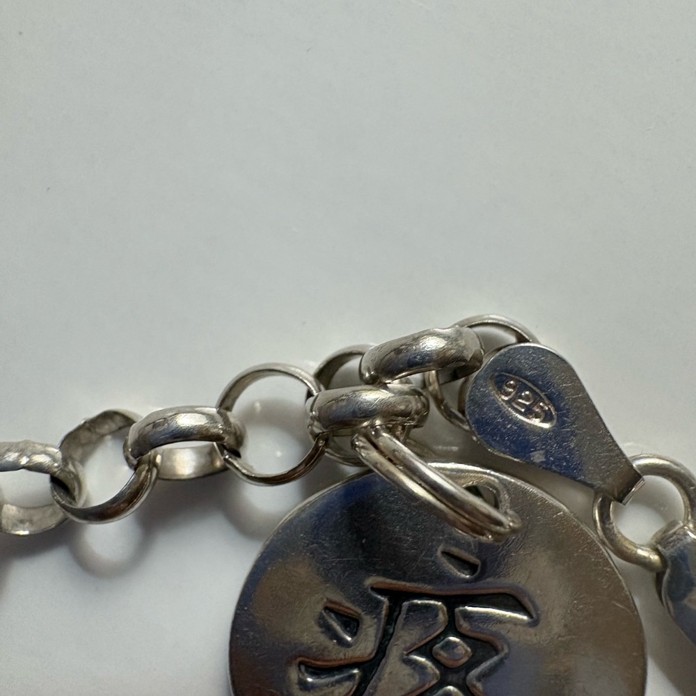 925 Sterling Silver LOVE Disc Charm Bracelet 8.16g Lobster Clasp - Picture 4 of 9